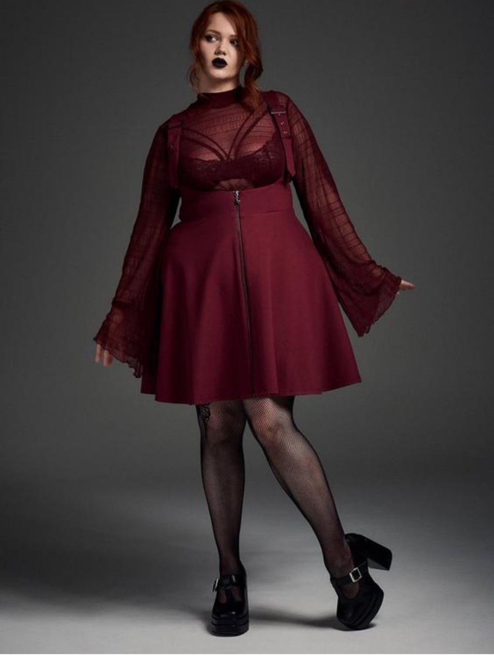 torrid nightfall Burgundy Star-Zip Skater pinafore Dress - Picture 2 of 10